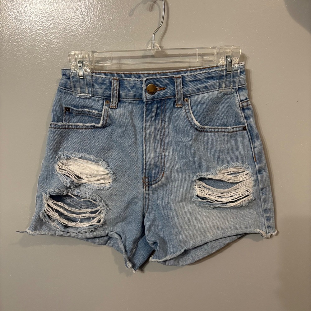Billabong Distressed Denim‎ Shorts Ripped High Waist Light Wash (Size 24)